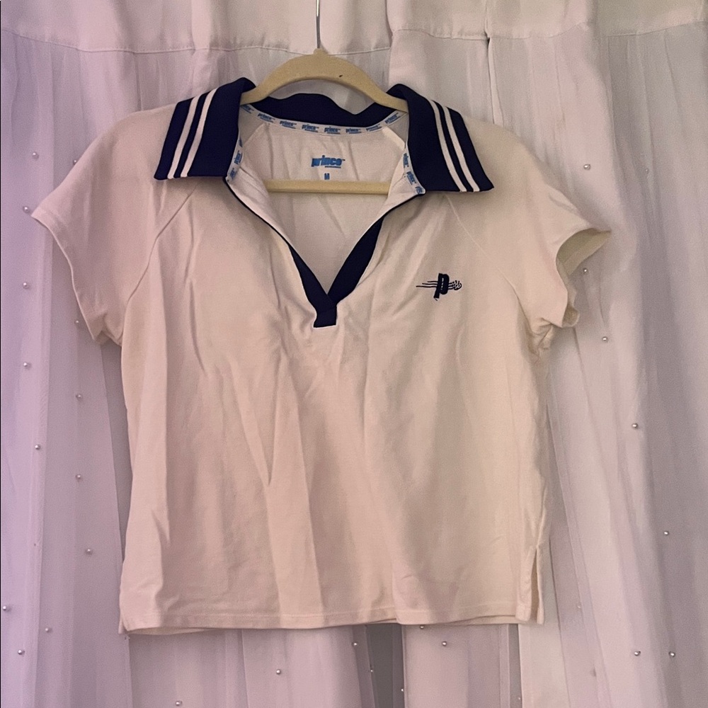 Prince White Polo Shirt with Blue Logo